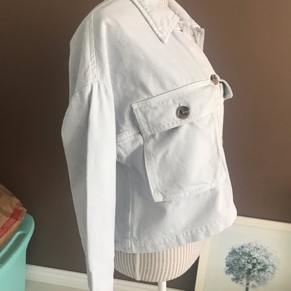Zara Womens Solid Light Blue Crop Button Down Long Sleeve Jean Denim Jacket L - Picture 6 of 12